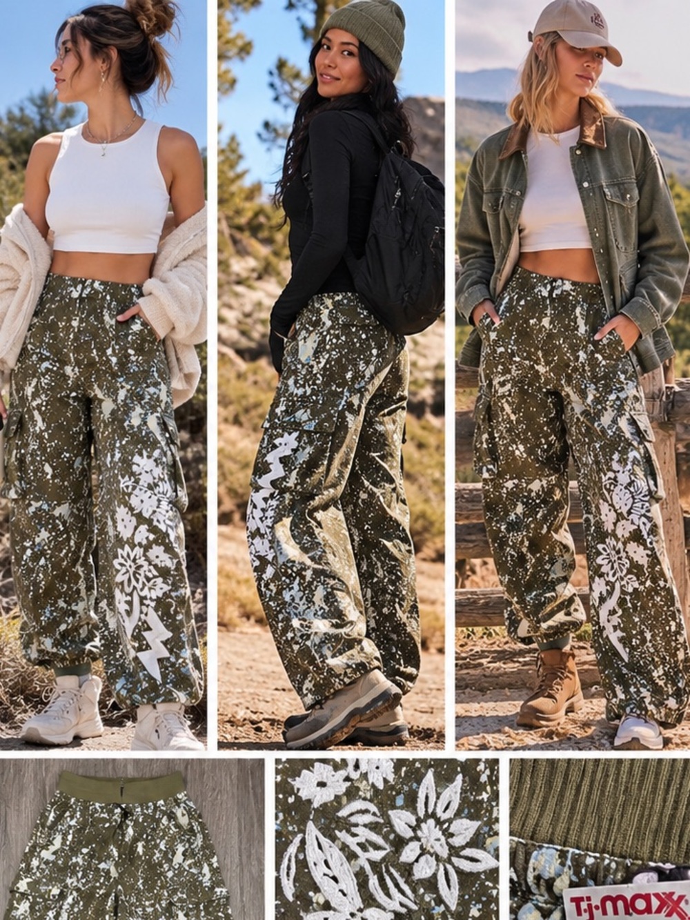 (#38) FP Movement Free People Color Burst Hiking Pants Olive Green NWT Large
